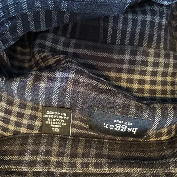 Haggar Gray & Black Two Pocket Tailered Dress Casual Long Sleeve Shirt Size XXL - Picture 8 of 9